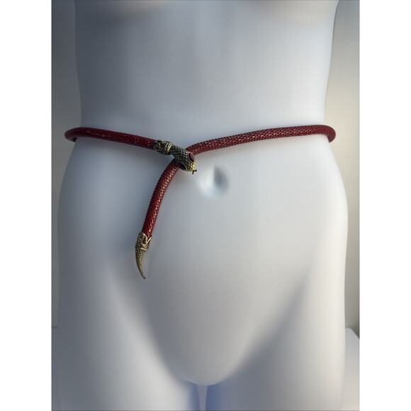 Vintage DL Auld Snake Head Red Metal Mesh Adjustable Choker Necklace Or Belt EUC main image 9